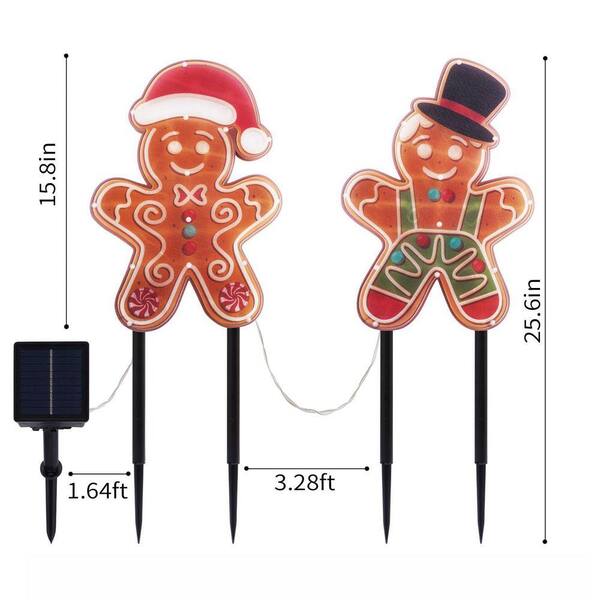 2 PCS Gingerbread Man Solar Christmas Decorations Outdoor, 8 Modes