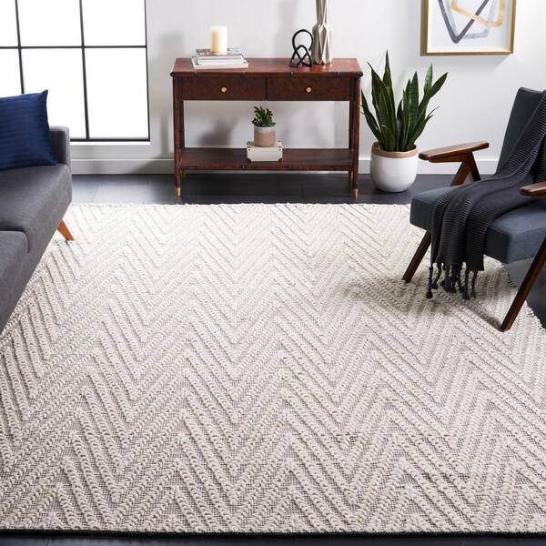 Natura 8 ft. x 10 ft. Ivory/Black Zig-Zag Striped Area Rug