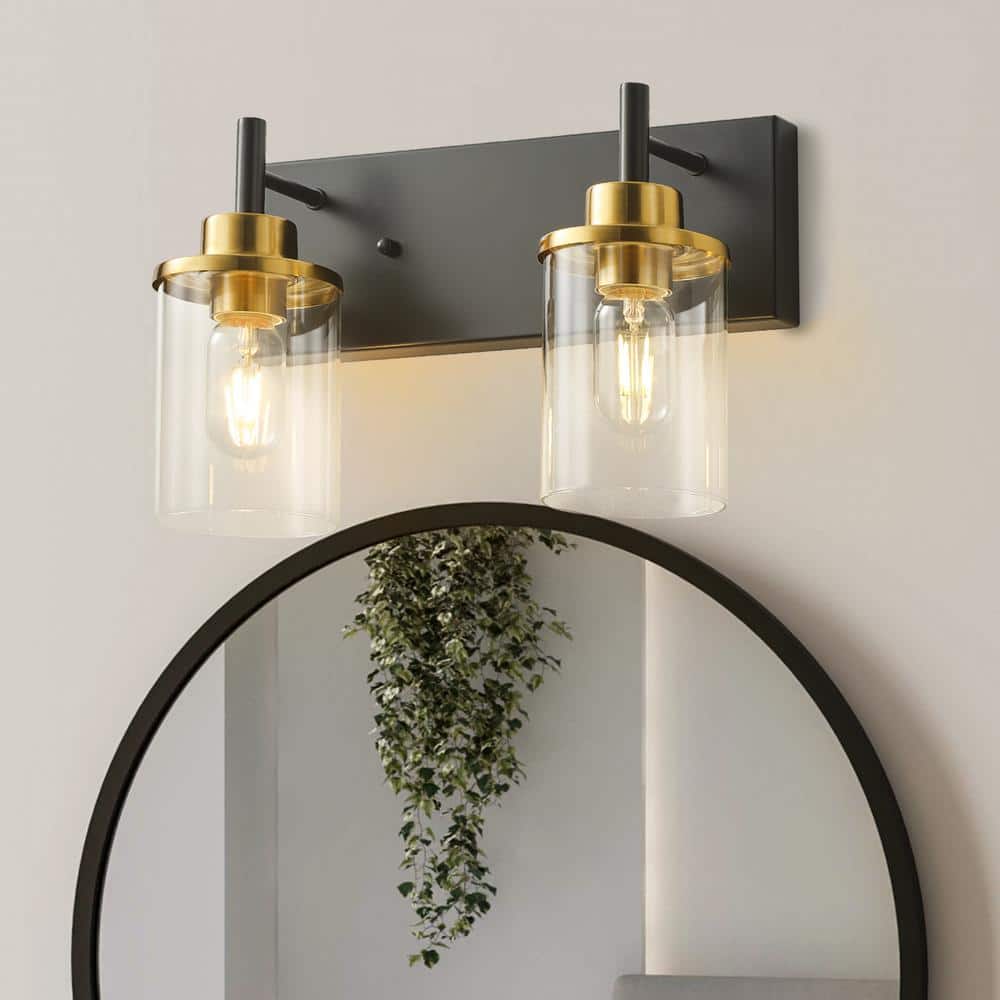 13.78 in. 2-Light Black and Gold Modern/Contemporary Bathroom Vanity Light 