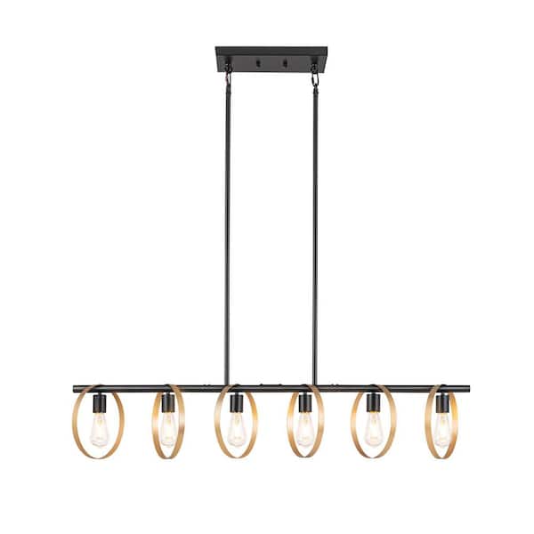 Unbranded 6 light Matte Black Kitchen Island Lighting Linear Chandelier for Dining Room Kitchen Island with no bulbs included