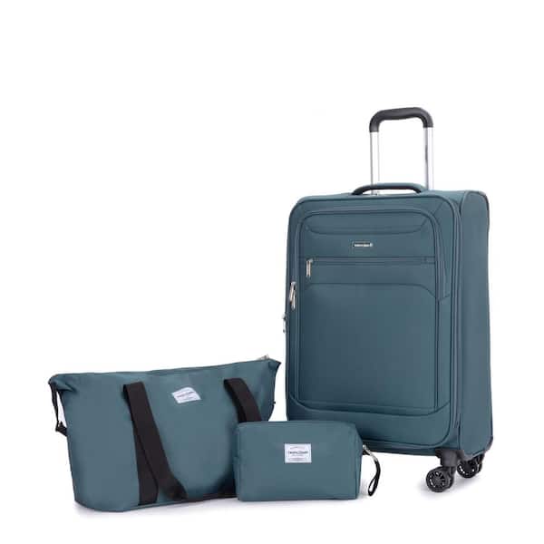 Tatahance 3-Piece Dark Green Terylene Polyester Softshell Spinner Luggage Set with Travelbag and Toiletry Bag
