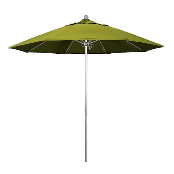 California Umbrella 9 ft. Silver Aluminum Commercial Market Patio Umbrella with Fiberglass Ribs and Push Lift in Kiwi Olefin