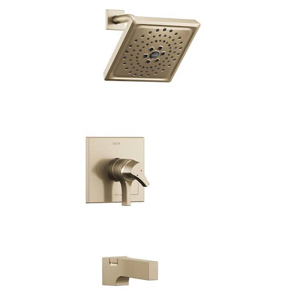 Delta Zura Gold H2Okinetic 1-Handle Wall Mount Tub and Shower Faucet Trim Kit in Champagne Bronze (Valve Not Included)