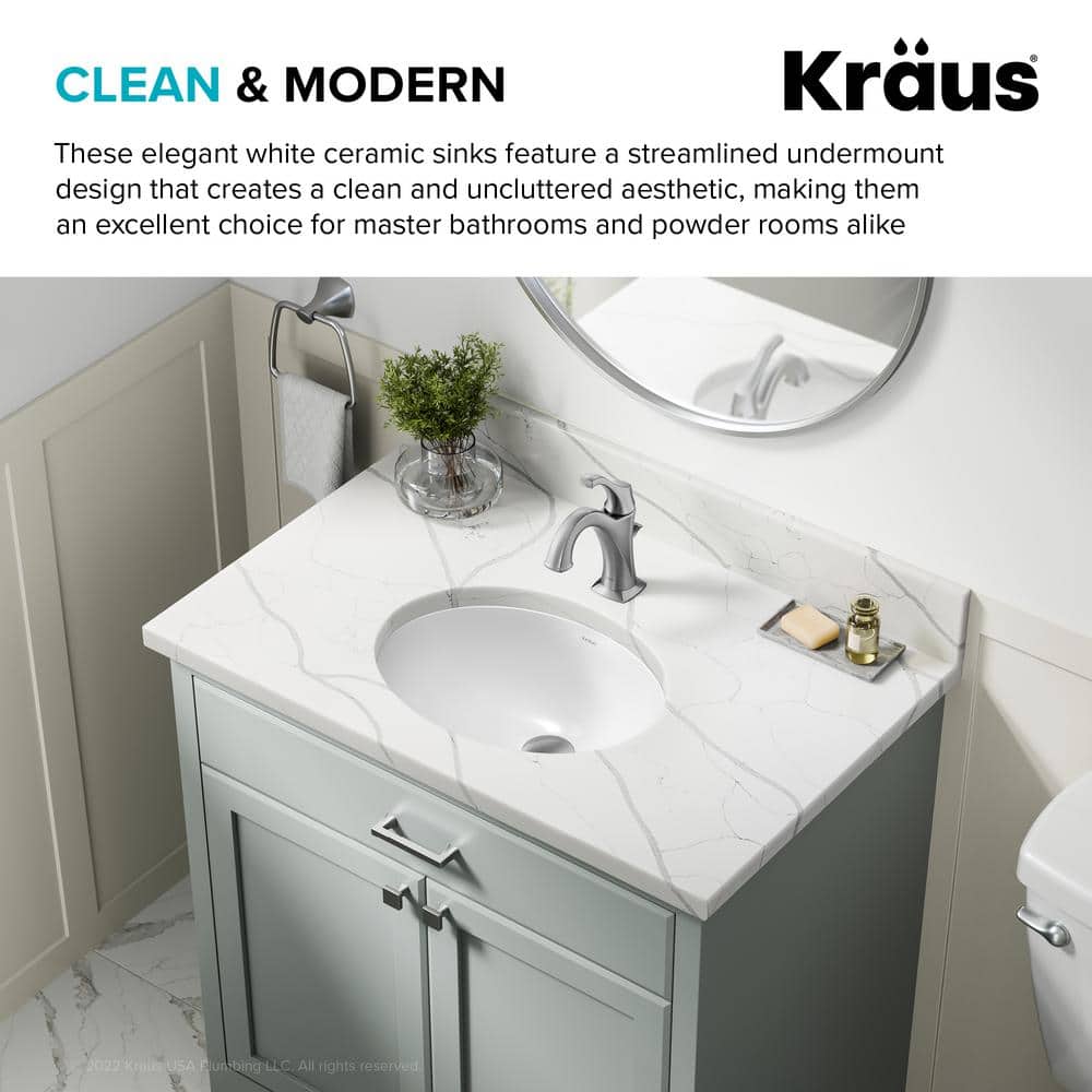 Elavo White Oval Ceramic Undermount Bathroom Sink with Overflow