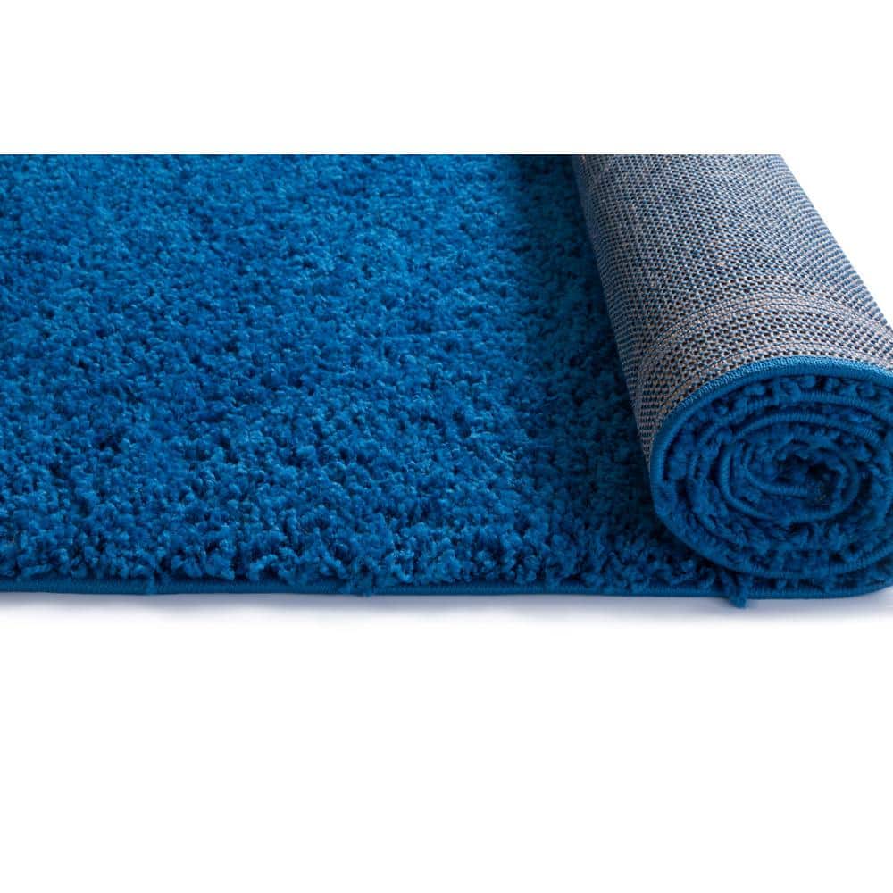 Dark Blue Luxe Shag Rectangular Area Rug 63"L x 47"W