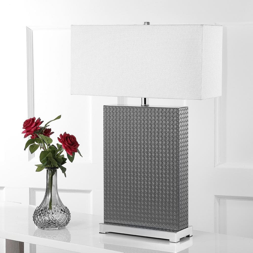Joyce 27.75" Grey Faux Leather Table Lamp Set