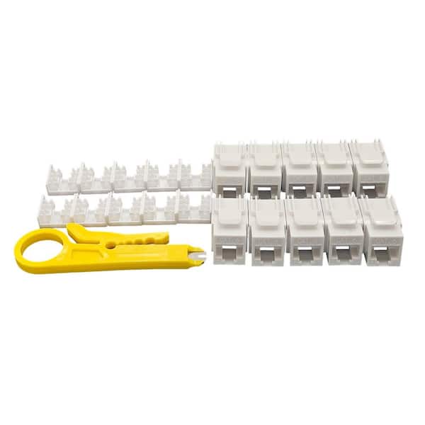 Micro Connectors, Inc CAT6 Unshielded Punch Down Keystone Jack with Tool in White (10-Pack)