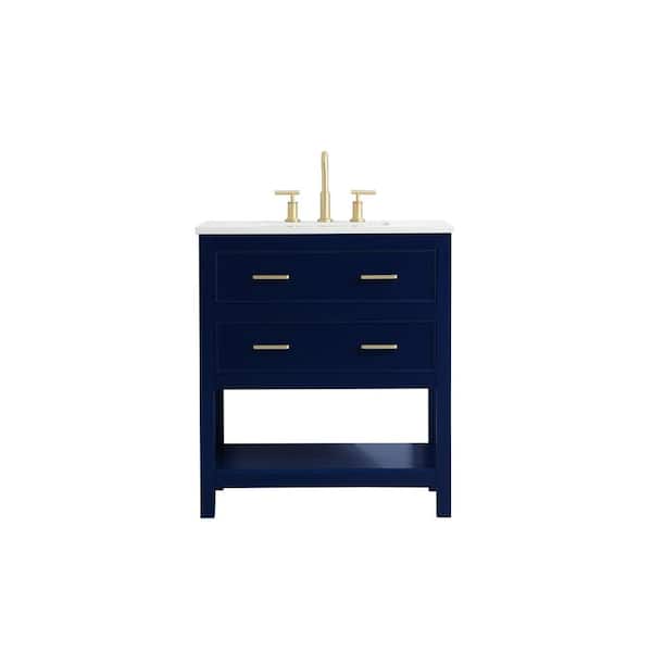 Unbranded Timeless Home Risette 30 in. W x 19 in. D x 34 in. H Single Bathroom Vanity in Blue with Calacatta Engineered Stone