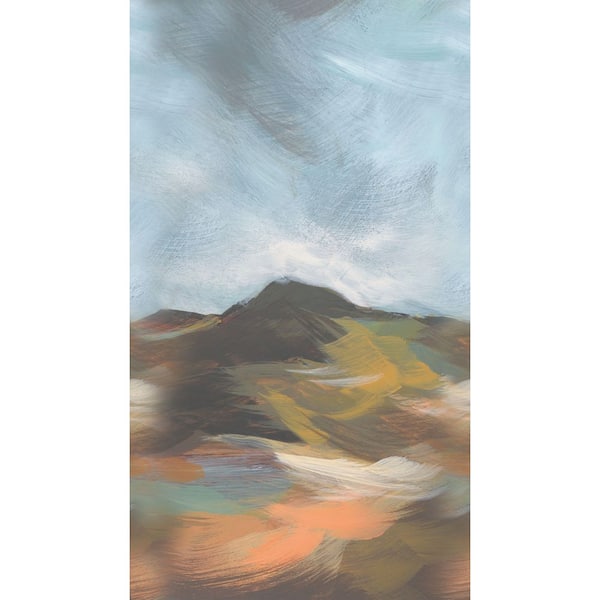 Muskmellon and Bright Umber Mountain Landscape in Watercolor Print Non Woven Non-Pasted Textured Mural 47 sq. ft.