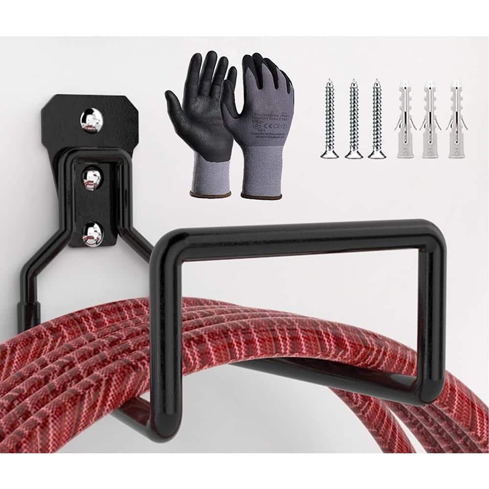 Hose Hanger, Black Heavy-Duty Metal Hose Holder Wall Mount, Hook for Garden