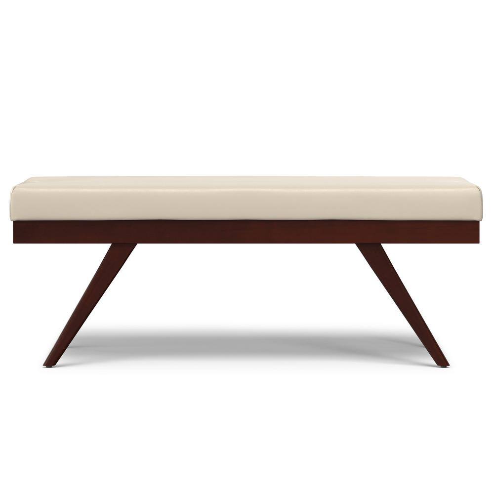 Chanelle 48" Satin Cream Faux Leather Mid-Century Ottoman Bench