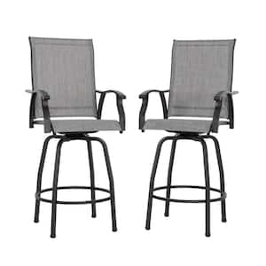 Swivel Textilene and Iron Metal Outdoor Bar Stools with High Backrest (2-Pack)