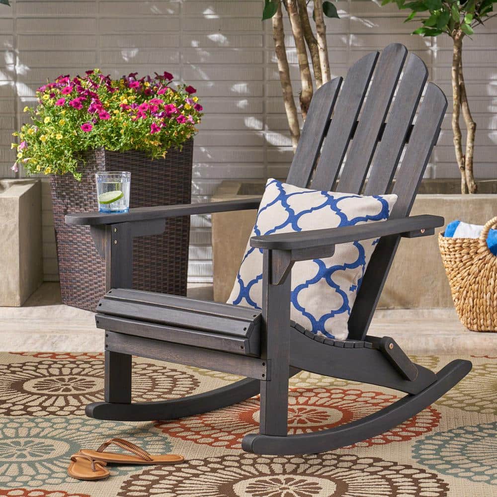 Farmhouse Dark Gray Wooden Rocker Armchair with Foldable Design