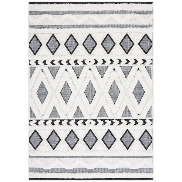 Cottage Ivory/Dark Gray 9 ft. x 12 ft. Geometric Diamonds Indoor/Outdoor Area Rug