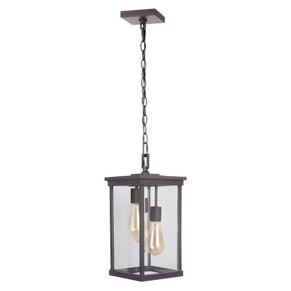 CRAFTMADE Riviera 16.1 in. 1-Light Oiled Bronze Finish Dimmable Outdoor Pendant Light with Beveled Glass, No Bulb Included