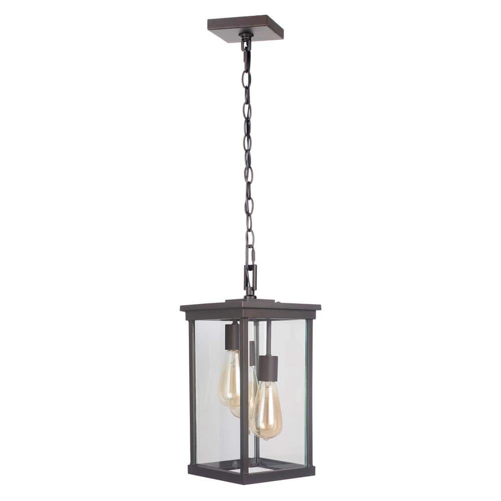 Distressed Bronze Rectangular Glass Outdoor Pendant Light