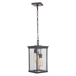 Riviera 16.1 in. 1-Light Oiled Bronze Finish Dimmable Outdoor Pendant Light with Beveled Glass, No Bulb Included