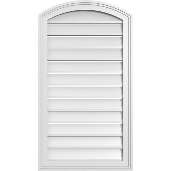 Ekena Millwork 20 in. x 34 in. Arch Top Surface Mount PVC Gable Vent: Decorative with Brickmould Frame