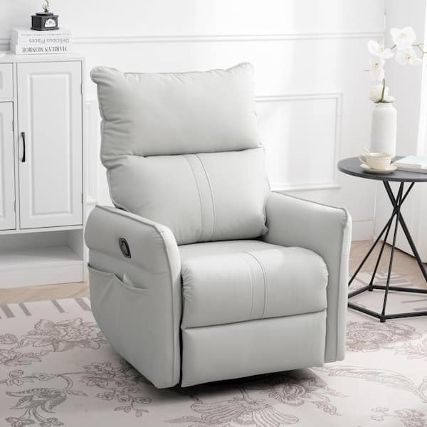 Light Gray 360° Swivel PU Rocking Recliner Chair for Bedroom