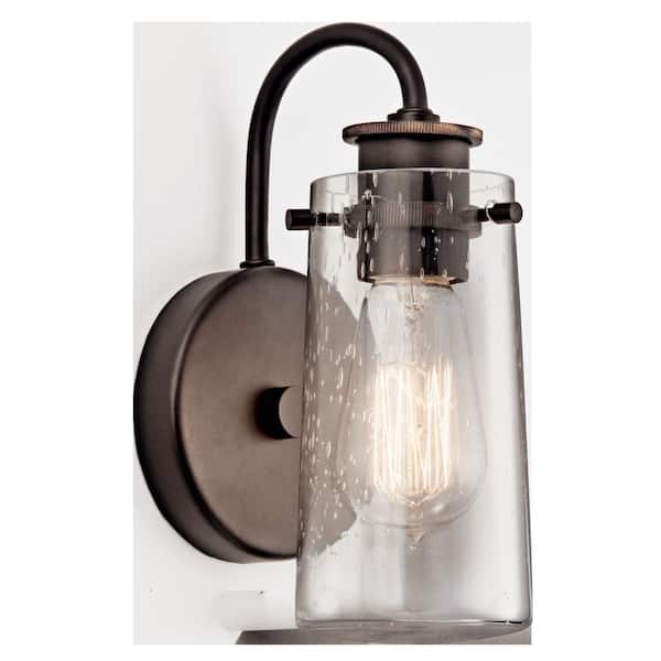 KICHLER Braelyn 1-Light Olde Bronze Bathroom Indoor Wall Sconce Light with Clear Seeded Glass Shade