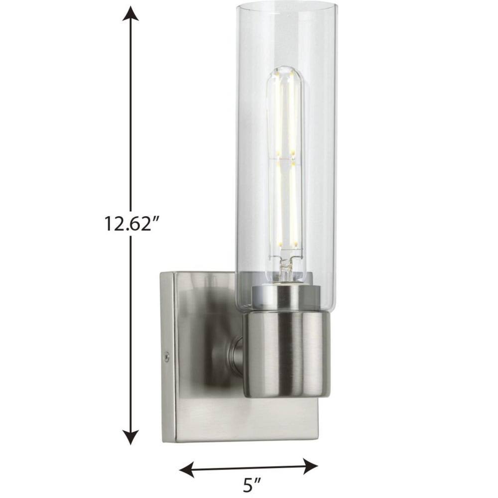 Clarion Brushed Nickel Cylinder Bath Vanity Light with Clear Glass Shade