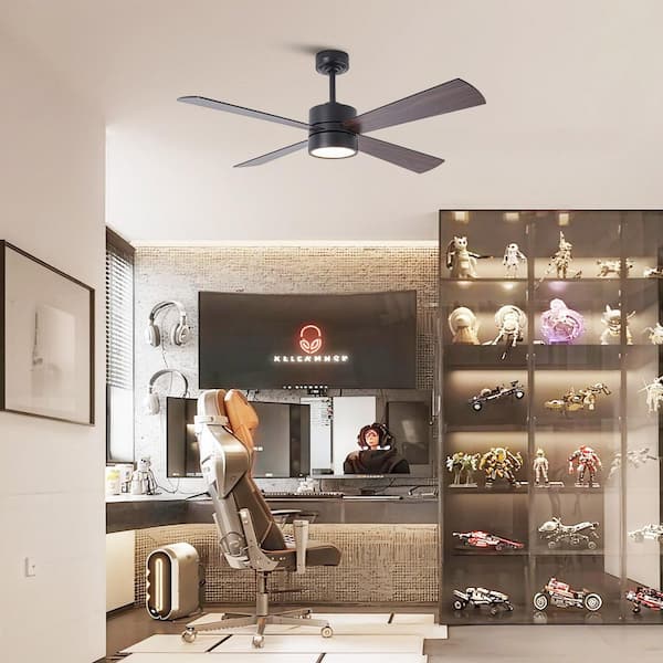 52 in. Indoor RGB Integrated LED Matte Black Downrod Mount Ceiling Fan with Light and APP/Remote Control Included