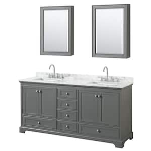 Deborah 72 in. W x 22 in. D x 35 in. H Double Bath Vanity in Dark Gray with White Carrara Marble Top and MC Mirrors