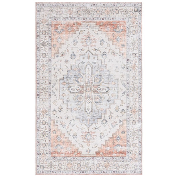 SAFAVIEH Martha Stewart Washable Sage/Light Rust 5 ft. x 8 ft. Machine Washable Distressed Medallion Area Rug