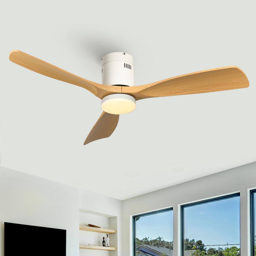 TOZING 52 in. Smart Indoor Modern Wood Low Profile Propeller Flush