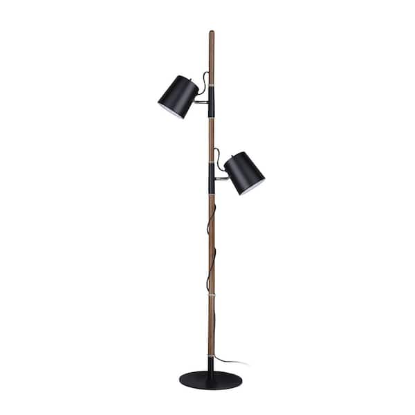 Aspen Creative Corporation 61-1/2 in. Matte Black Adjustable Tree Floor Lamp with 2-Metal Lamp Shades