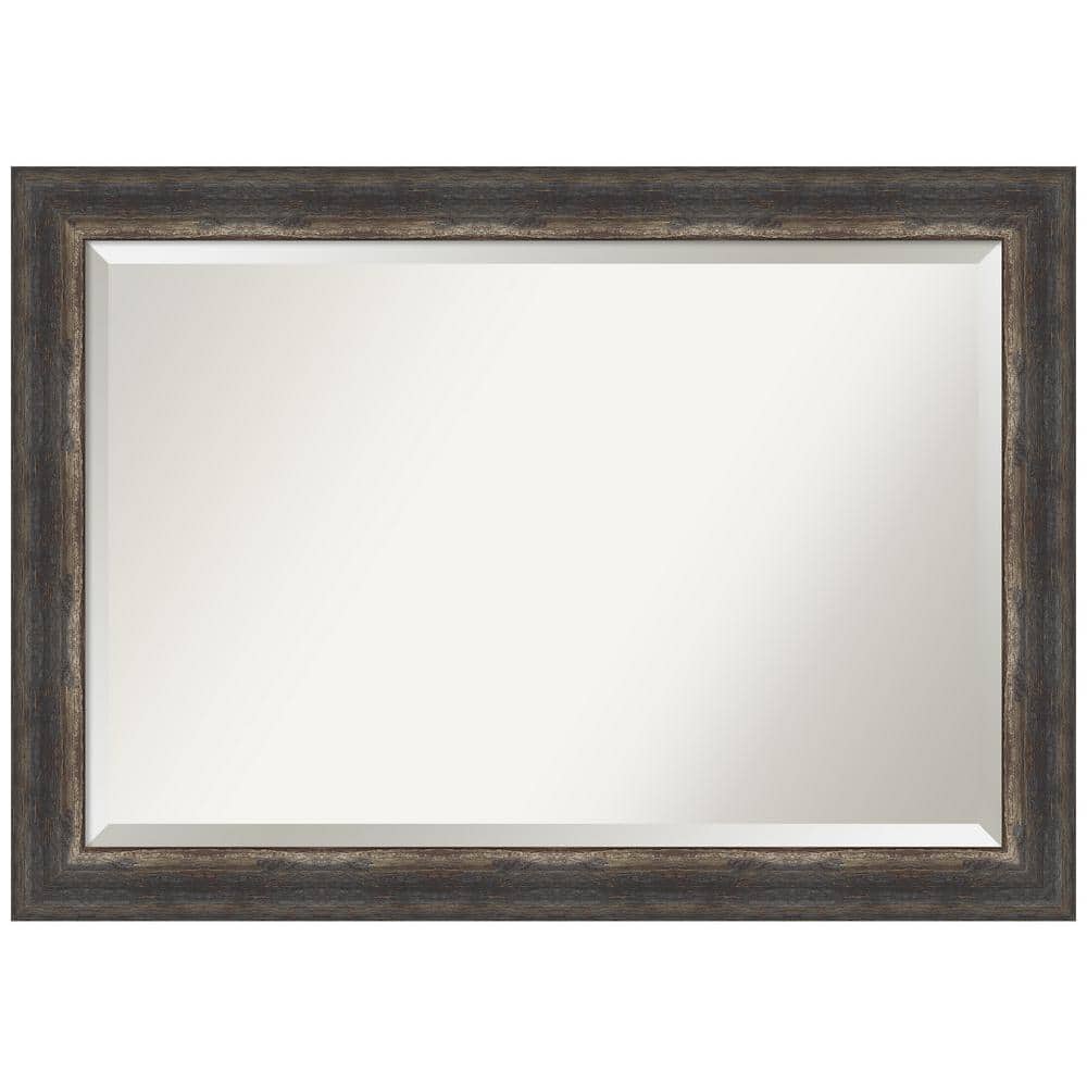 Bark Rustic Char Beveled Wall Mirror 41x29 in Bronze and Silver