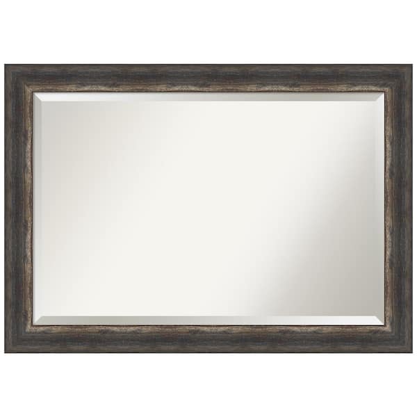 Amanti Art Medium Rectangle Bark Rustic Char Beveled Glass Casual Mirror (29.25 in. H x 41.25 in. W)