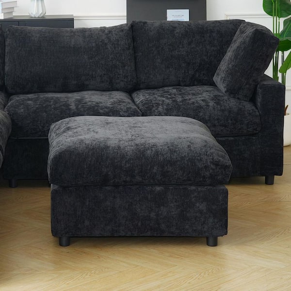 Cloud Couch 34 in. Armless Chenille Modular Sofa Ottoman with Washable and Replaceable Covers in Black