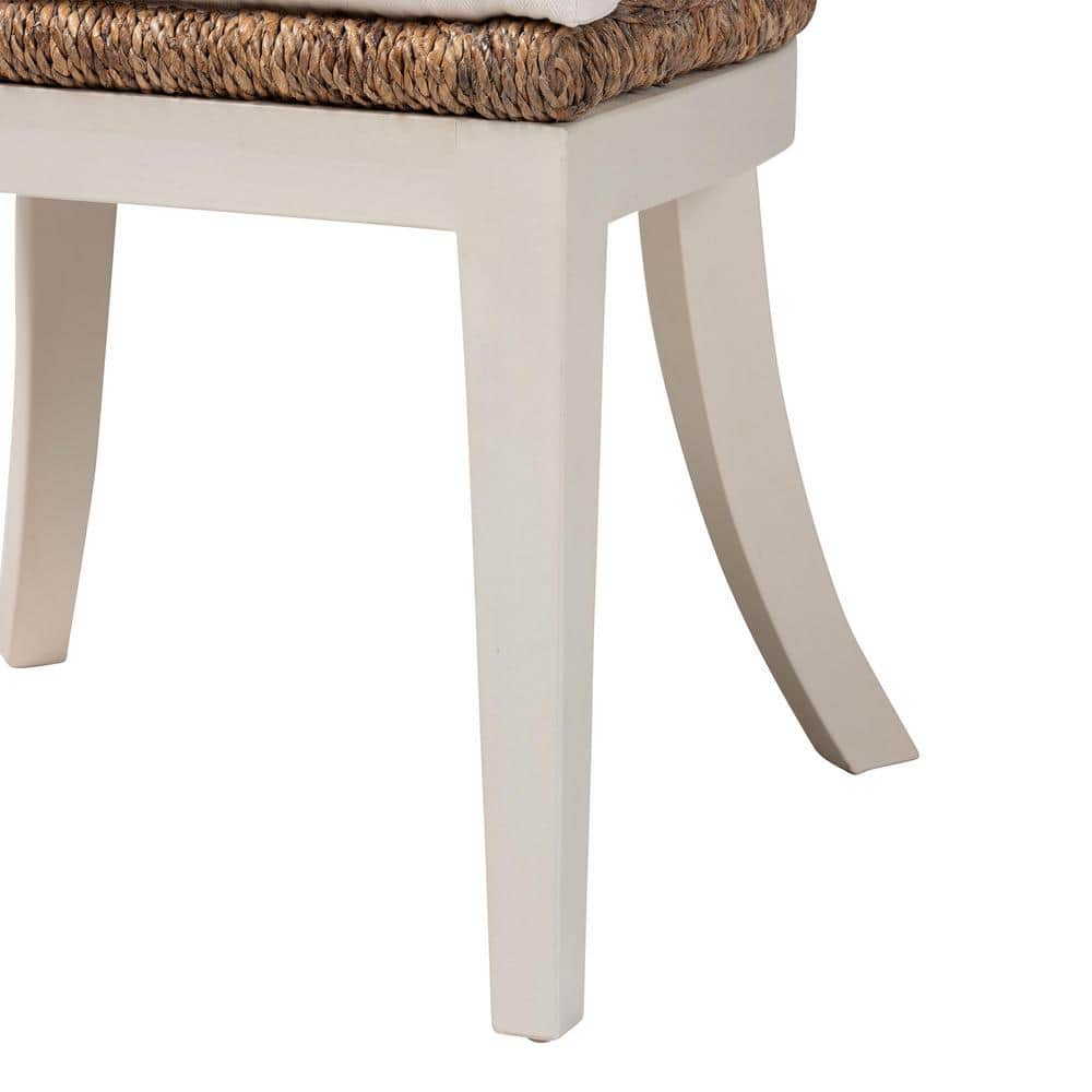 Natural Seagrass and Mahogany Bohemian Arm Chair with White Cushion