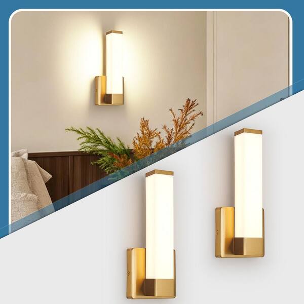 1-Light 2-Pack Brass Dimmable LED Wall Sconce, Modern Wall Lighting for Bedroom, Bathroom, Living Room (2-pack)