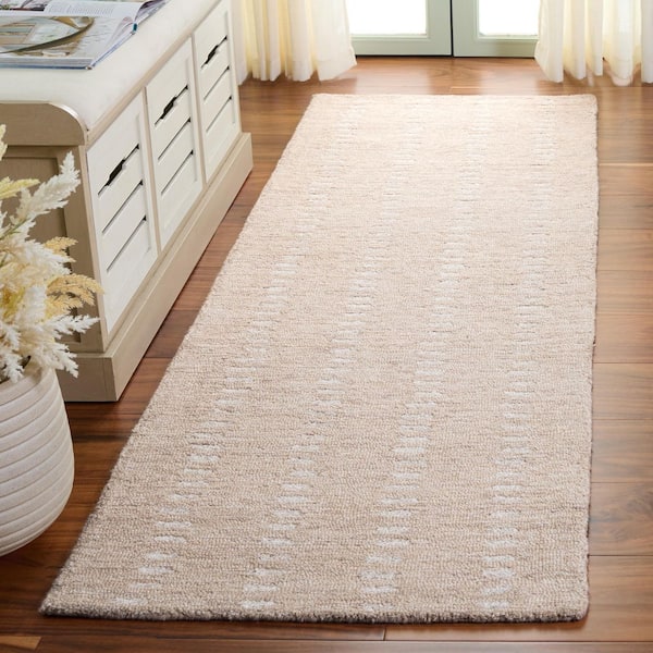 Abstract 2 ft. x 7 ft. Beige/Ivory Striped Stone Runner Rug