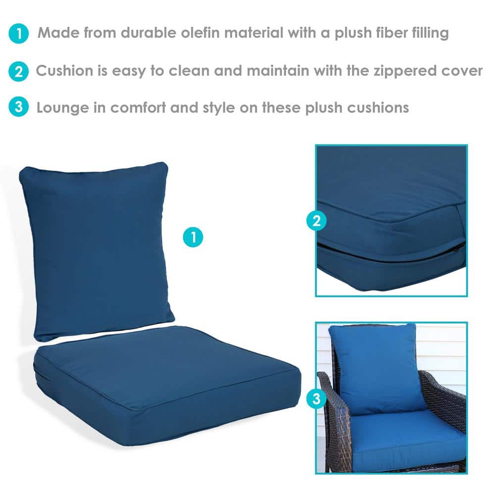 Plush Deep Seating Indoor/Outdoor Chair Cushion Set in Blue