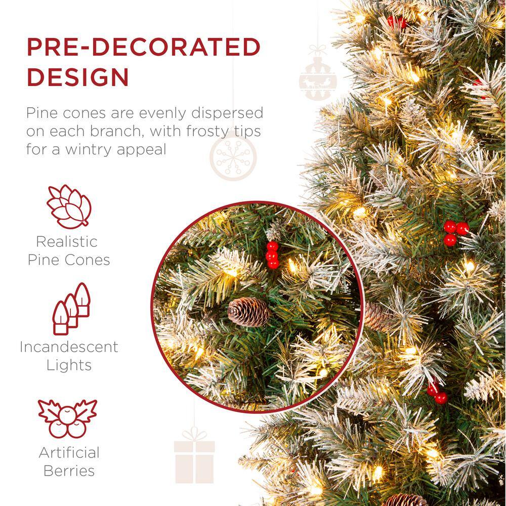 9ft Pre-Lit Frosted Pencil Christmas Tree with Pine Cones and Lights