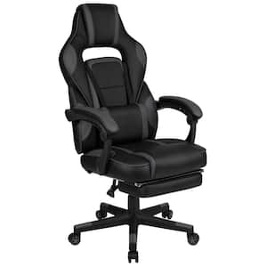 Faux Leather Swivel Ergonomic Gaming Chair in Black/Gray with Adjustable Arms