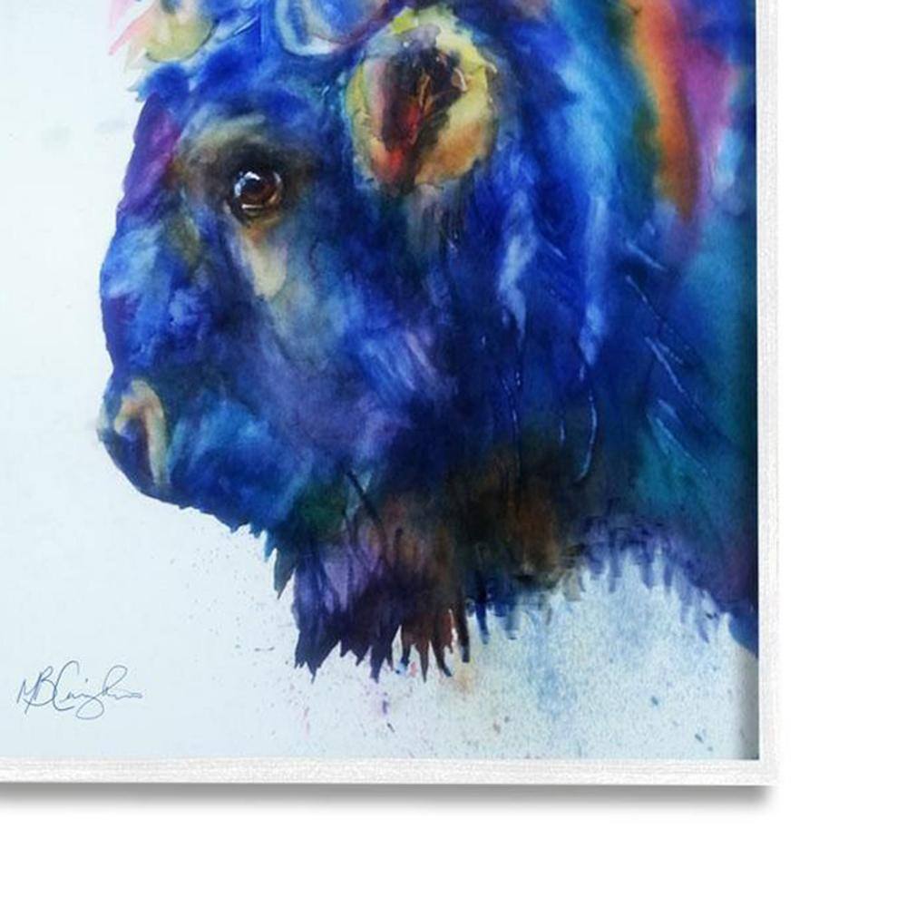 Vibrant Blue Bison Painting with White Frame, 24 x 30