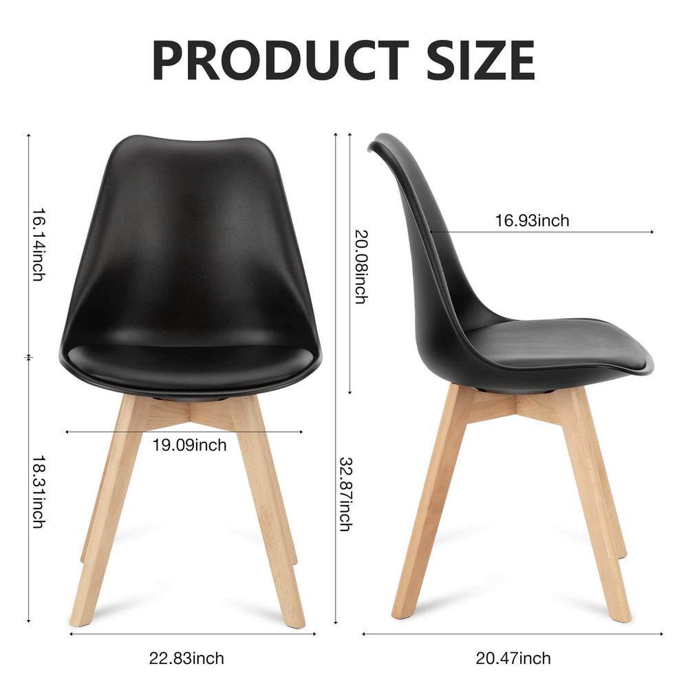 Black Faux Leather Upholstered Dining Side Chairs with Wood Legs, Set of 4
