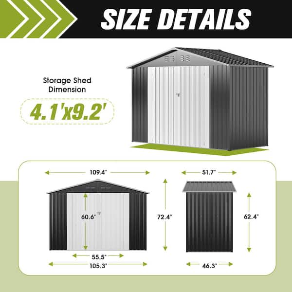 4.1 ft. W x 9.2 ft. D Metal Shed with Double Door (39 sq. ft. )
