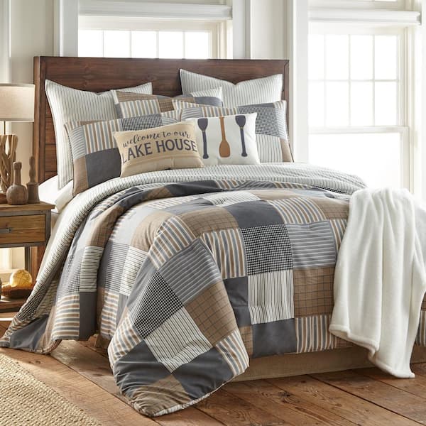 LEVTEX HOME Vintage Patch 6-Piece Grey, Brown, Cream Patchwork Twin/Twin XL Comforter Set