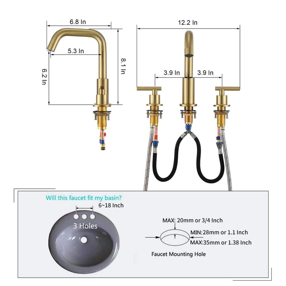 Brushed Gold Solid Brass Widespread Bathroom Faucet