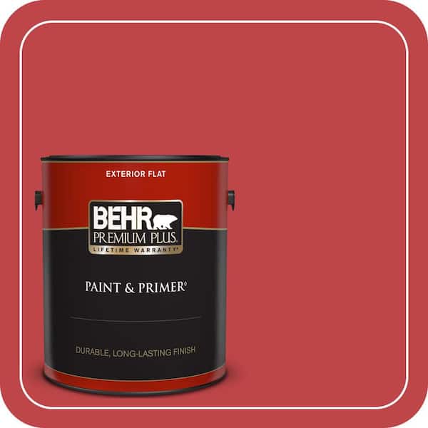 BEHR PREMIUM PLUS 1 gal. Home Decorators Collection #HDC-FL13-1 Glowing Scarlet Flat Exterior Paint & Primer