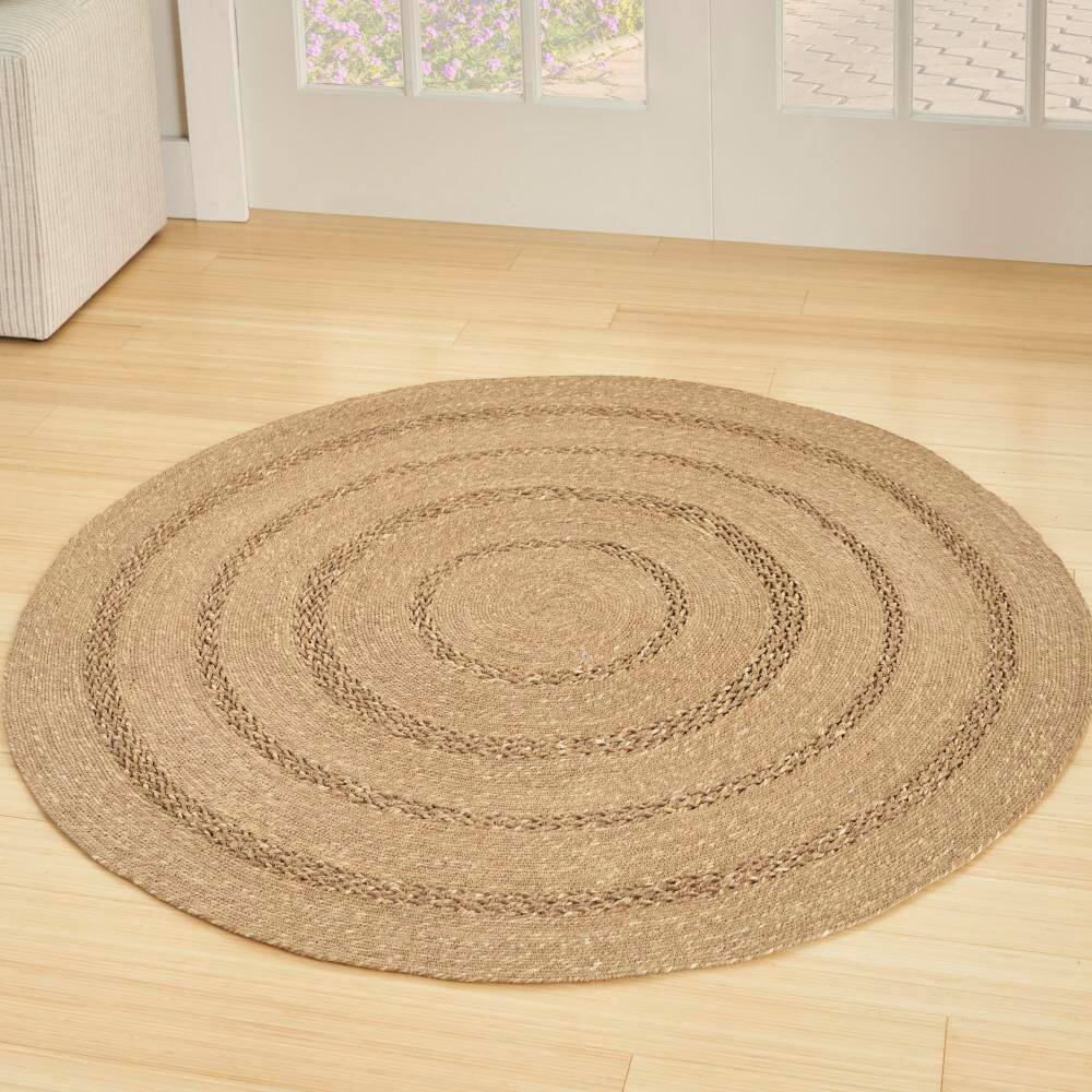 Natural Seagrass Round Rug 5' Easy Care Stain-resistant