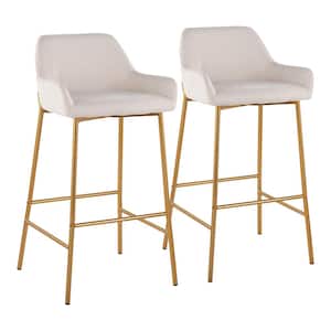 Daniella 38 in. Fixed Height Cream Fabric and Gold Steel Bar Stool (Set of 2)