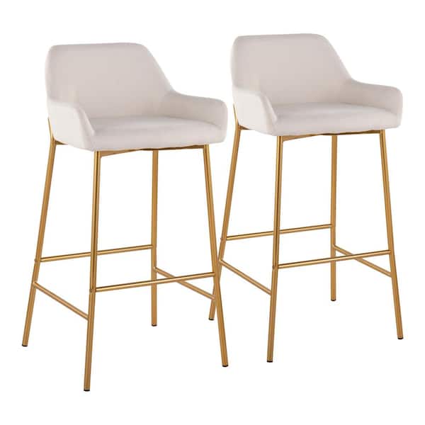 Lumisource Daniella 38 in. Fixed Height Cream Fabric and Gold Steel Bar Stool (Set of 2)