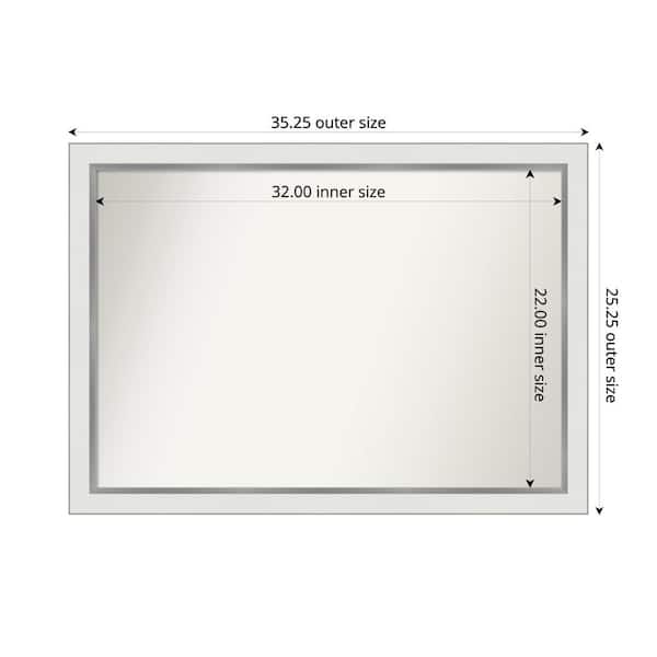 Amanti Art Medium Rectangle Satin White Silver Casual Mirror (25 in. H x 35 in. W)