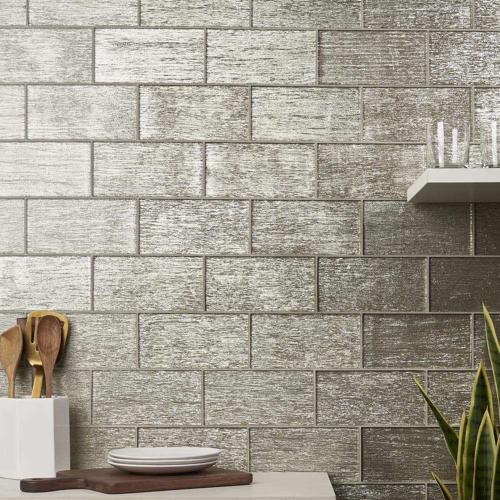 Salvatore Polished Gold Glass Subway Wall Tile 4-in x 8-in